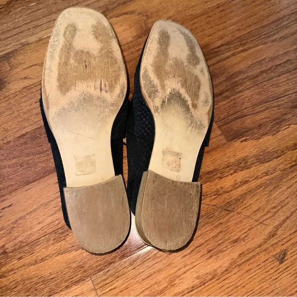 Free People Women’s Black Snakeskin Embossed Suede At Ease Mules Size 37/7